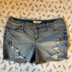 Torrid Women's Ripped Jean Shorts - Light Blue with Rainbow